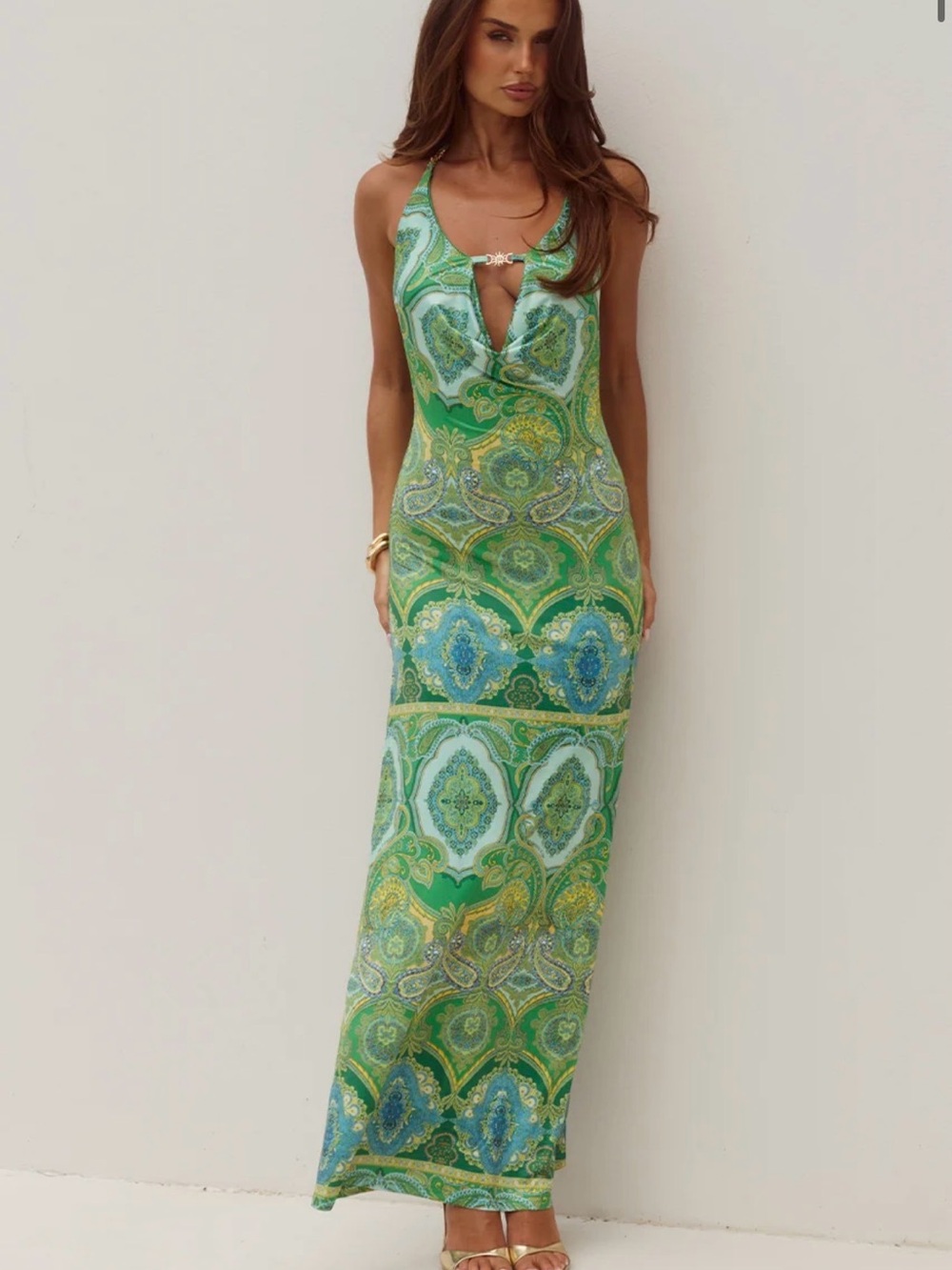 Runway the label licks Halter cowl Maxi dress green size small